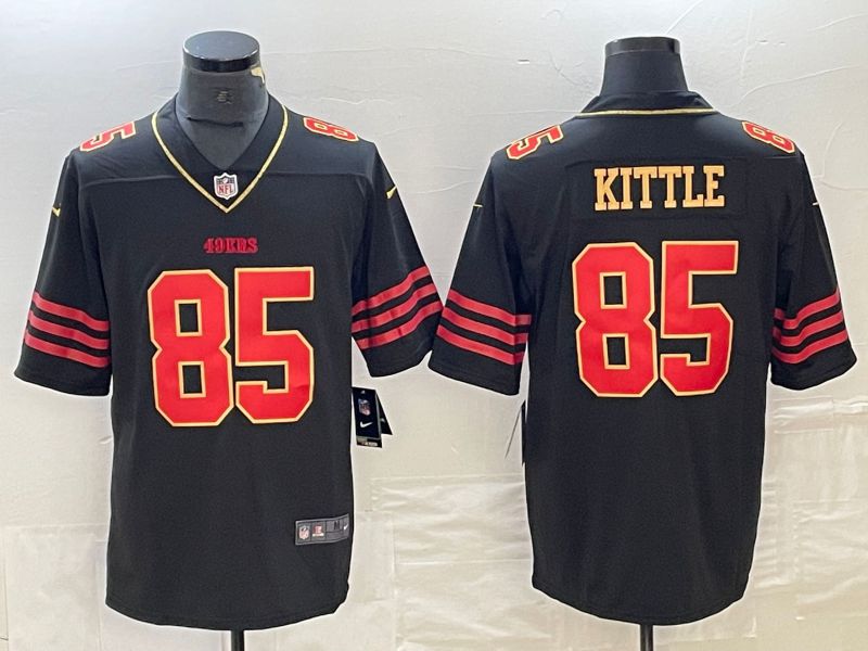 Men San Francisco 49ers #85 Kittle Black gold 2023 Nike Vapor Limited NFL Jersey style 1
